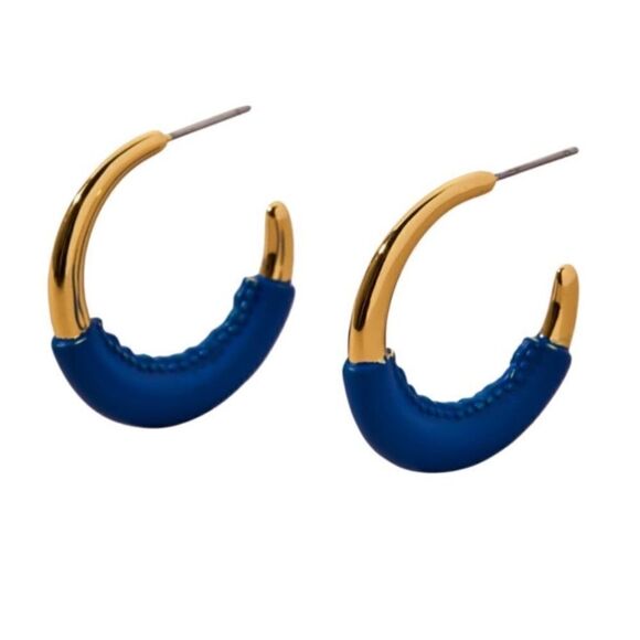 Alexis‎ Bittar Retro Memphis 14K Yellow Goldplated Half-Hoop Earrings, Blue, NWT - Picture 2 of 16